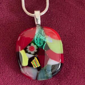 Pendant Necklace, 16" Dichroic Glass Multicolor